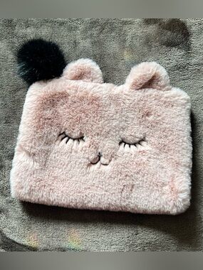 Staple’s Blush Pink Furry Cat Pouch with Black Pom